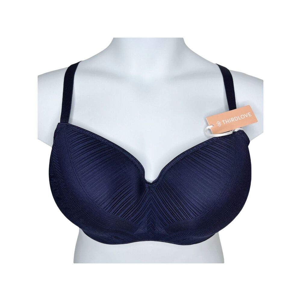 NWT ThirdLove Everyday Lace T-Shirt Bra sz 46B * Navy Blue Underwire Smooth Soft